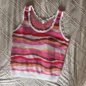 LOFT Multicolor Striped Knit Tank in Pink, Red & Tan